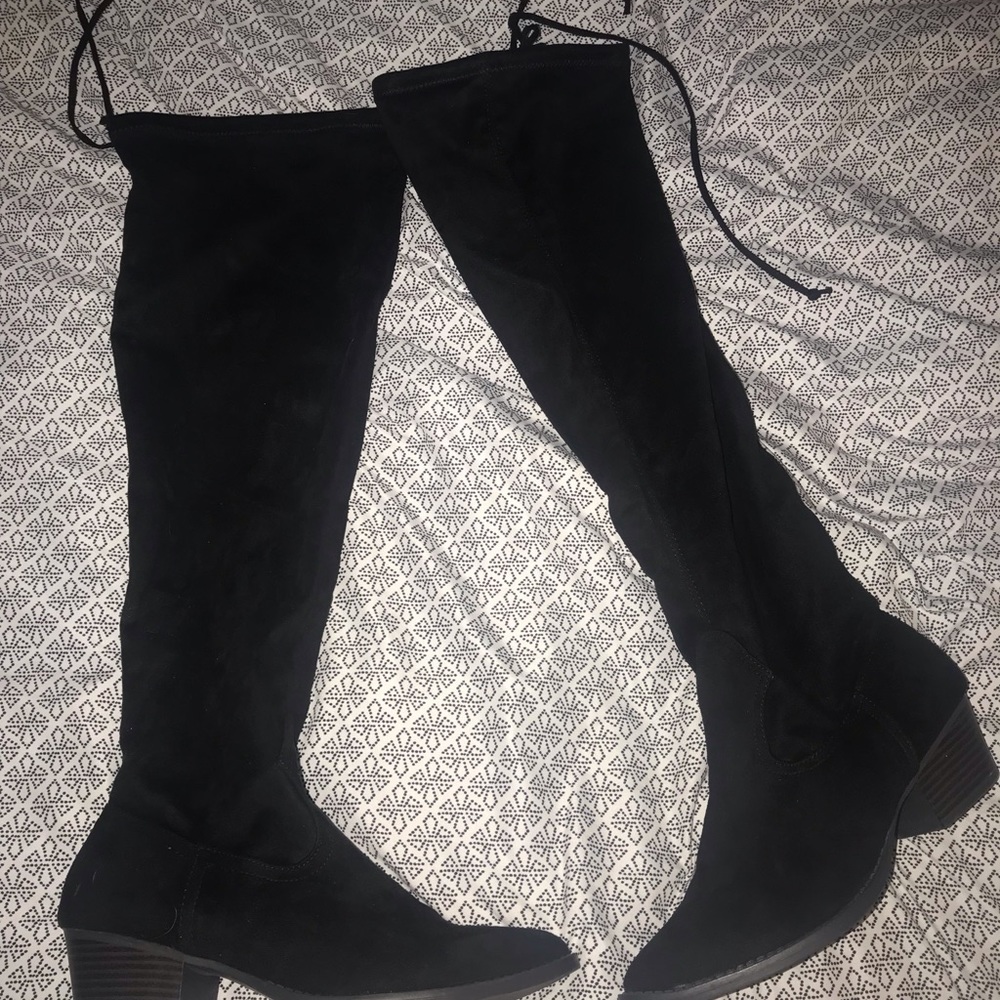 Black thigh high boots